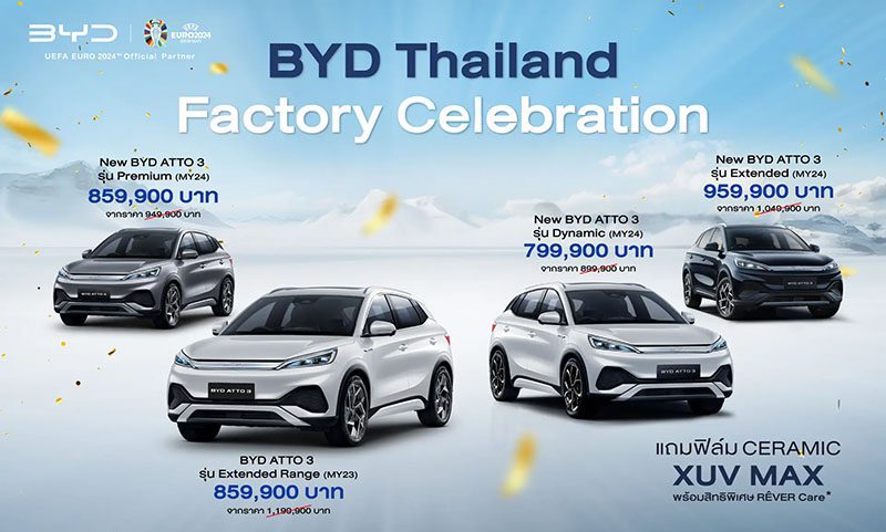 BYD BYD ให้ชาร์จไฟรถยนต์ไฟฟ้าฟรี 1 ปี แก่ลูกค้าที่ซื้อก่อนลดราคา เริ่ม 1 ส.ค. นี้