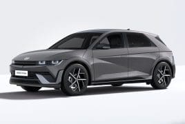 Grey Hyundai Ioniq 5 Line electric crossover shown in a front-three-quarter view on a white studio background.